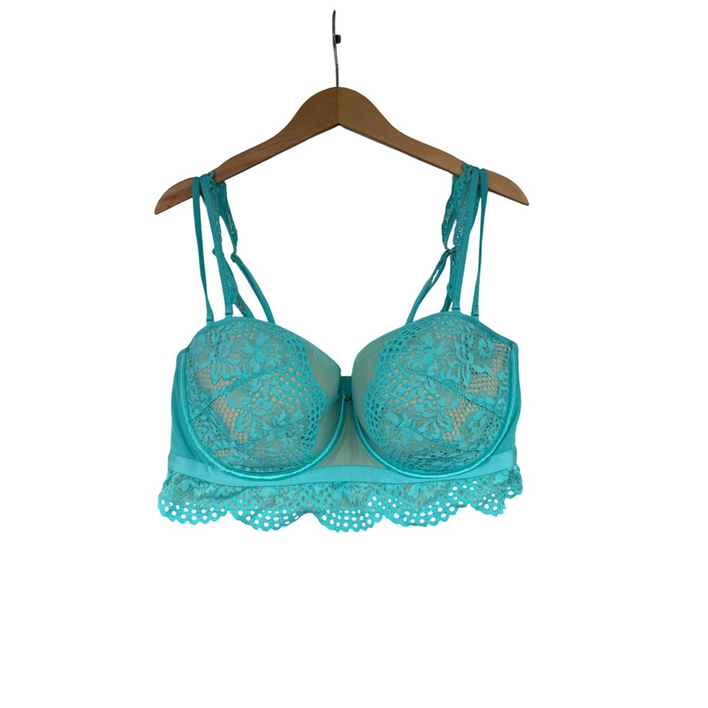 Cacique Turquoise Lace Longline Underwire Bra 42DDD Scalloped Eyelet Lingerie